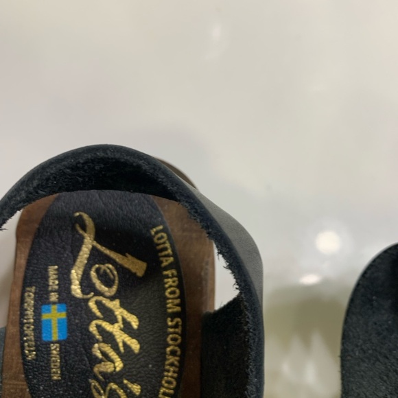 Lotta from Stockholm Highwood Clogs Open Toe Black Leather on Brown Base - Picture 4 of 4